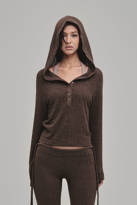 DAZED KNIT HOODIE BROWN
