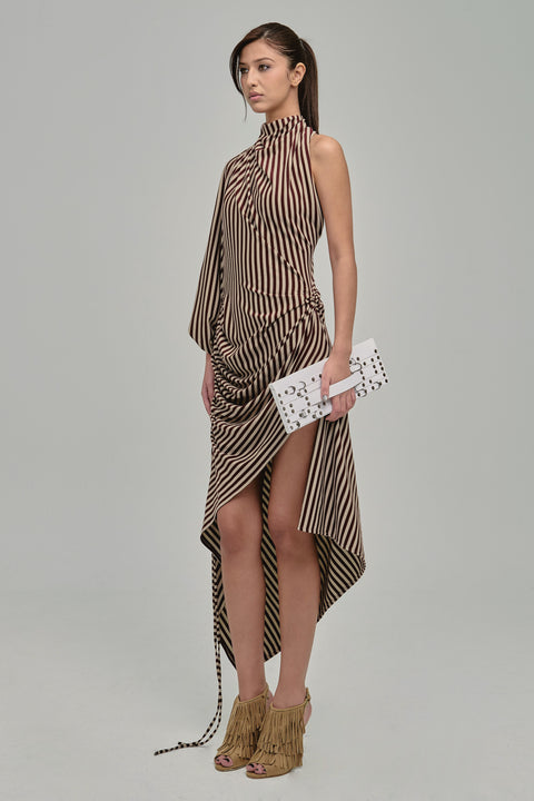 MIRAGE STRIPED DRESS RED MAROON SIDE