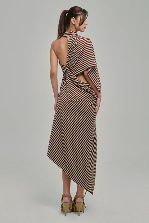 MIRAGE STRIPED DRESS RED MAROON BACK DETAILS