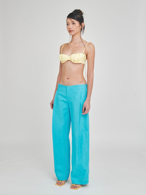 KNIFE PLEAT LINEN PANTS CYAN