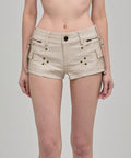 UTILITY MINI SHORTS WITH ZIPPERS BEIGE FRONT