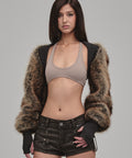 STREETWALKER FAUX FUR BOLERO BROWN AND GREY FRONT