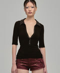 TUTOR DEEP V POLO TOP BLACK FRONT