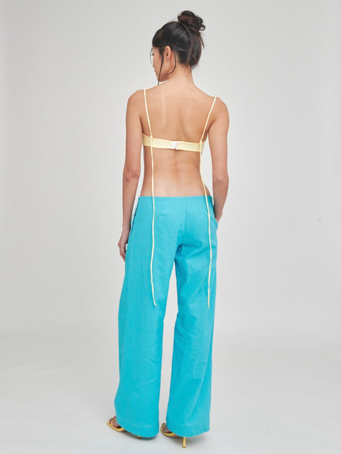 KNIFE PLEAT LINEN PANTS CYAN