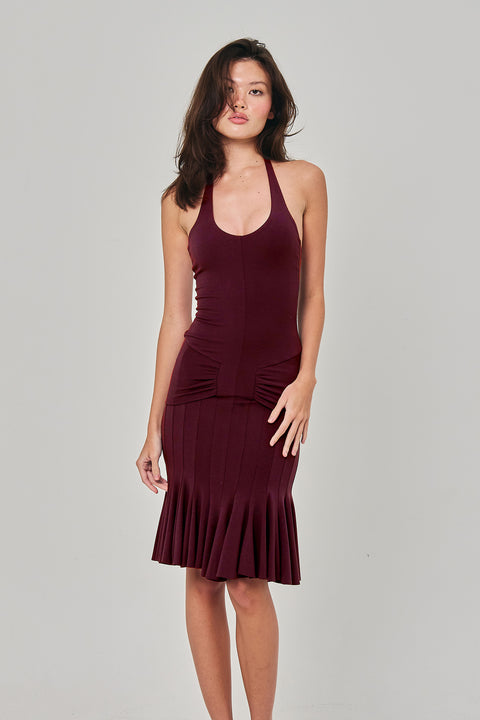 RIPPLE DRESS BURGUNDY
