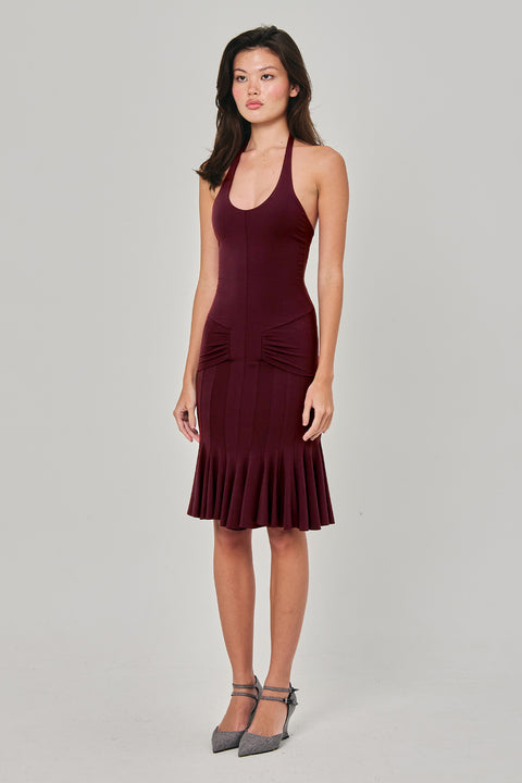 RIPPLE DRESS BURGUNDY
